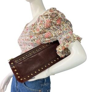 Jennifer Scott Long Studded MintGreenLeather Clutch Handbag Riri Zipper 14" x 5"